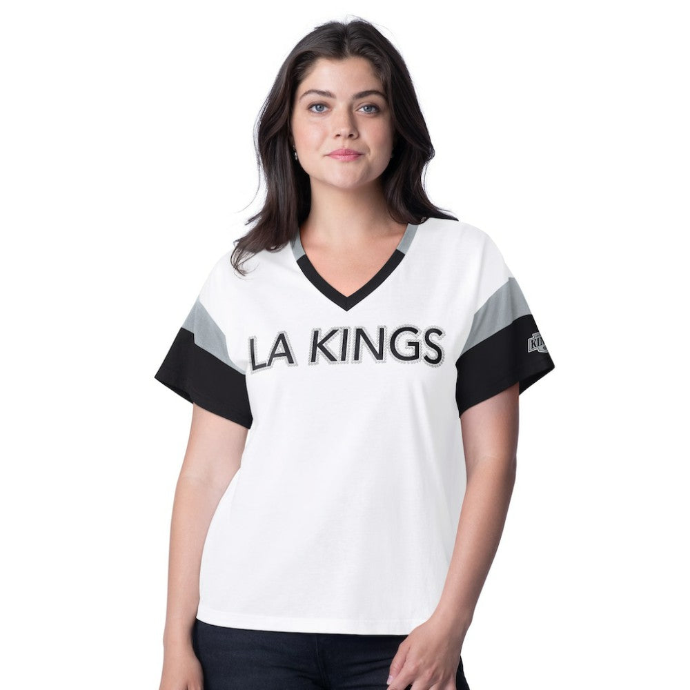 Los Angeles Kings G-III 4Her by Carl Banks Women's Rink Oversized Rhinestone V-Neck T-Shirt