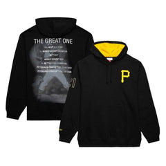 Roberto Clemente Pittsburgh Pirates Vintage Logo Name & Number Pullover Hoodie - Black | Mitchell & Ness