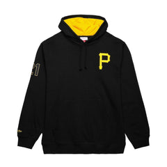 Roberto Clemente Pittsburgh Pirates Vintage Logo Name & Number Pullover Hoodie - Black | Mitchell & Ness