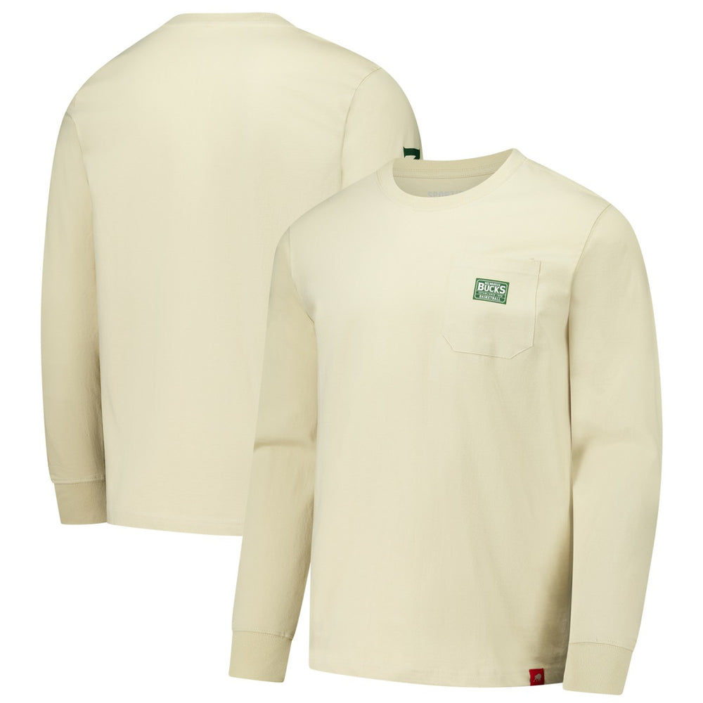 Milwaukee Bucks Sportiqe Unisex Wales Heavyweight Pocket Long Sleeve T-Shirt - Cream discount