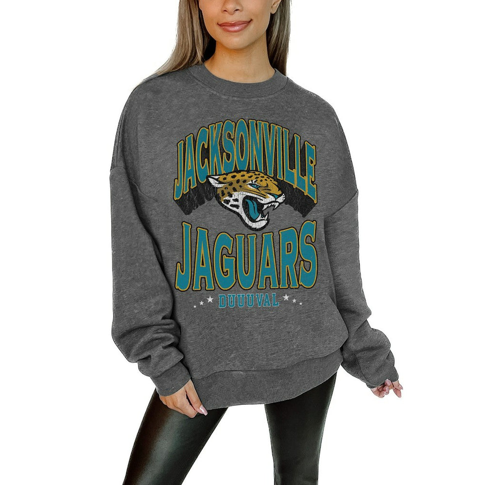 NFL Jacksonville Jaguars Gameday Couture Women's Oversized Long Weekend Premium Fleece Drop Shoulder Pullover Sweatshirt