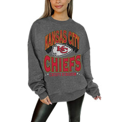 NFL Kansas City Chiefs Gameday Couture Women's Oversized Long Weekend Premium Fleece Drop Shoulder Pullover Sweatshirt