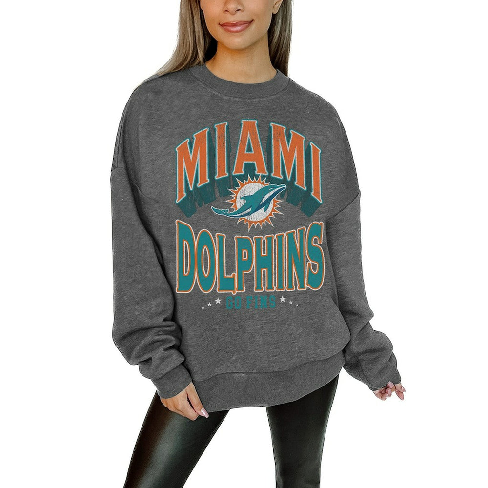 NFL Miami Dolphins Gameday Couture Women's Oversized Long Weekend Premium Fleece Drop Shoulder Pullover Sweatshirt
