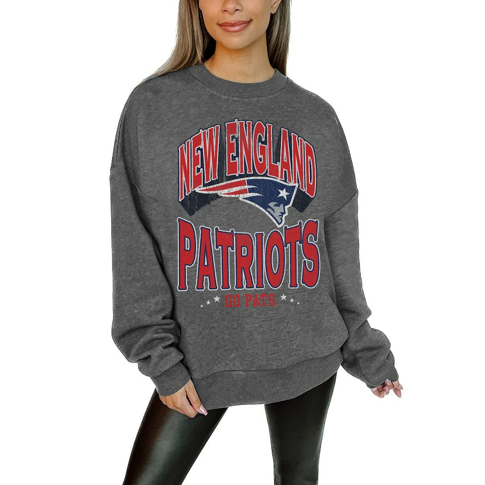 NFL New England Patriots Gameday Couture Women's Oversized Long Weekend Premium Fleece Drop Shoulder Pullover Sweatshirt