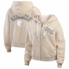 Memphis Grizzlies WEAR by Erin Andrews Women's Plus Size Tonal Felt Patch Full-Zip Hoodie - Cream cheap