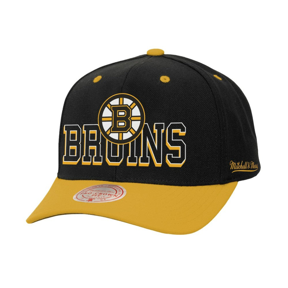 Boston Bruins Mitchell & Ness Backside Script 2-Tone Pro Crown Adjustable Hat