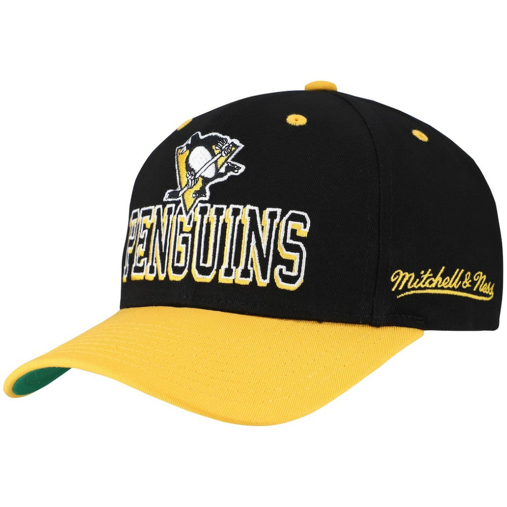 Pittsburgh Penguins Mitchell & Ness Backside Script Two-Tone Pro Crown Adjustable Hat