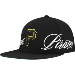 Pittsburgh Pirates Just Don x MLB Lux Script Snapback Hat - Black | Mitchell & Ness