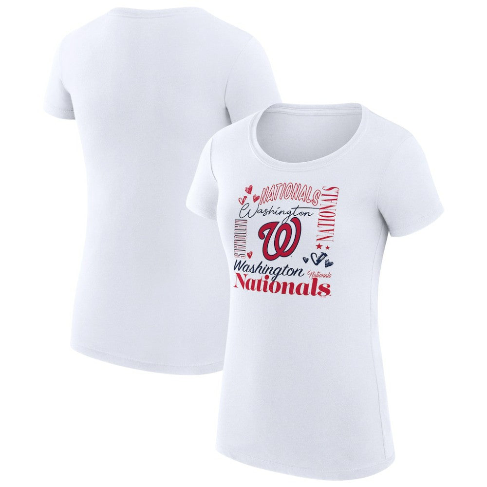Washington Nationals G-III 4Her by Carl Banks Women's Super-Slim Fit Lightweight Collage Team Graphic Crew Neck T-Shirt - White