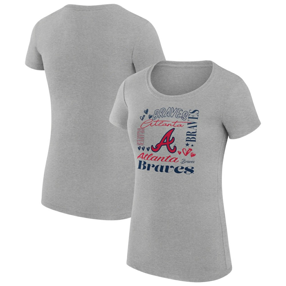 Atlanta Braves G-III 4Her by Carl Banks Women's Super-Slim Fit Lightweight Collage Team Graphic Crew Neck T-Shirt - Heather Gray
