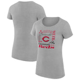 Cincinnati Reds G-III 4Her by Carl Banks Women's Super-Slim Fit Lightweight Collage Team Graphic Crew Neck T-Shirt - Heather Gray