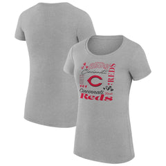Cincinnati Reds G-III 4Her by Carl Banks Women's Super-Slim Fit Lightweight Collage Team Graphic Crew Neck T-Shirt - Heather Gray