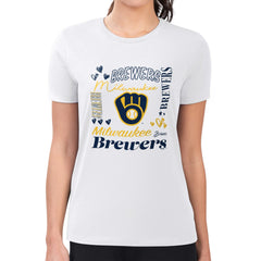 Milwaukee Brewers G-III 4Her by Carl Banks Women's Super-Slim Fit Lightweight Collage Team Graphic Crew Neck T-Shirt - White