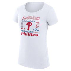 Philadelphia Phillies G-III 4Her by Carl Banks Women's Super-Slim Fit Lightweight Collage Team Graphic Crew Neck T-Shirt - White