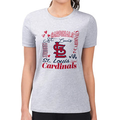St. Louis Cardinals G-III 4Her by Carl Banks Women's Super-Slim Fit Lightweight Collage Team Graphic Crew Neck T-Shirt - Heather Gray