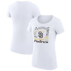San Diego Padres G-III 4Her by Carl Banks Women's Super-Slim Fit Lightweight Collage Team Graphic Crew Neck T-Shirt - White