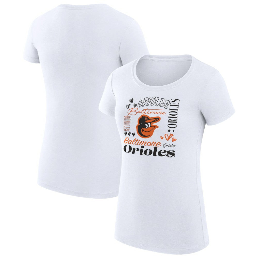 Baltimore Orioles G-III 4Her by Carl Banks Women's Super-Slim Fit Lightweight Collage Team Graphic Crew Neck T-Shirt - White