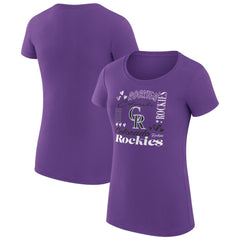 Colorado Rockies G-III 4Her by Carl Banks Women's Super-Slim Fit Lightweight Collage Team Graphic Crew Neck T-Shirt - Purple