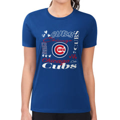 Chicago Cubs G-III 4Her by Carl Banks Women's Super-Slim Fit Lightweight Collage Team Graphic Crew Neck T-Shirt - Royal