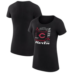 Cincinnati Reds G-III 4Her by Carl Banks Women's Super-Slim Fit Lightweight Collage Team Graphic Crew Neck T-Shirt - Black