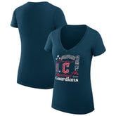Cleveland Guardians G-III 4Her by Carl Banks Women's Super-Slim Fit Lightweight Collage Team Graphic V-Neck T-Shirt - Navy