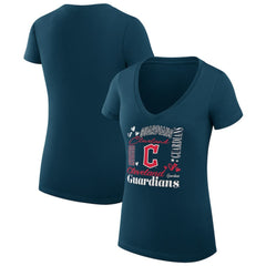 Cleveland Guardians G-III 4Her by Carl Banks Women's Super-Slim Fit Lightweight Collage Team Graphic V-Neck T-Shirt - Navy