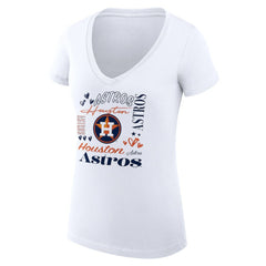 Houston Astros G-III 4Her by Carl Banks Women's Super-Slim Fit Lightweight Collage Team Graphic V-Neck T-Shirt - White