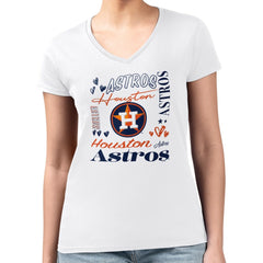 Houston Astros G-III 4Her by Carl Banks Women's Super-Slim Fit Lightweight Collage Team Graphic V-Neck T-Shirt - White