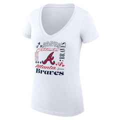 Atlanta Braves G-III 4Her by Carl Banks Women's Super-Slim Fit Lightweight Collage Team Graphic V-Neck T-Shirt - White