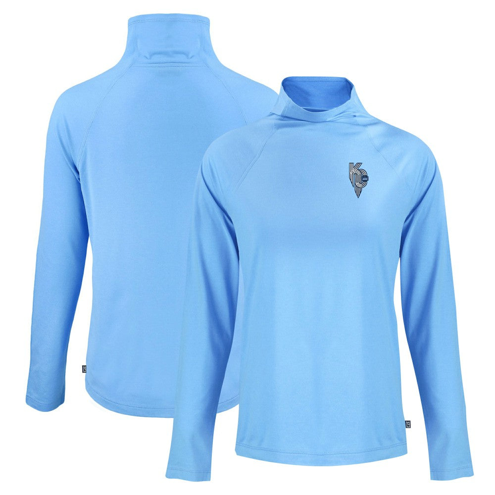 Kansas City Royals Cutter & Buck Women's City Connect Coastline Epic Comfort Eco Recycled Funnel Neck Raglan Pullover Top - Powder Blue