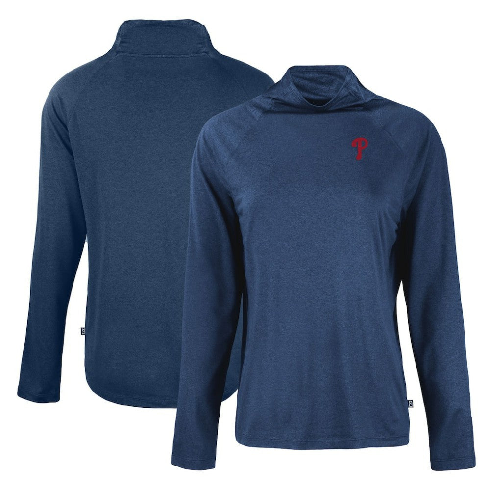 Philadelphia Phillies Cutter & Buck Women's Coastline Epic Comfort Eco Recycled Funnel Neck Raglan Pullover Top - Navy