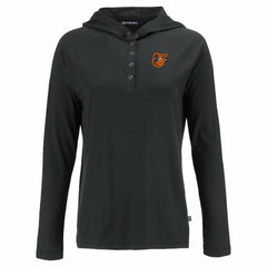 Baltimore Orioles Cutter & Buck Women's Coastline Epic Comfort Eco Recycled Hoodie Raglan Long Sleeve T-Shirt - Black