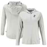 Cincinnati Reds Cutter & Buck Women's Cooperstown Collection Coastline Epic Comfort Eco Recycled Hoodie Raglan Long Sleeve T-Shirt - Gray