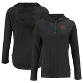 Cincinnati Reds Cutter & Buck Women's Coastline Epic Comfort Eco Recycled Hoodie Raglan Long Sleeve T-Shirt - Black