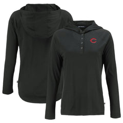 Cincinnati Reds Cutter & Buck Women's Coastline Epic Comfort Eco Recycled Hoodie Raglan Long Sleeve T-Shirt - Black