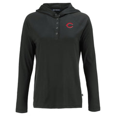 Cincinnati Reds Cutter & Buck Women's Coastline Epic Comfort Eco Recycled Hoodie Raglan Long Sleeve T-Shirt - Black