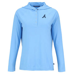 Atlanta Braves Cutter & Buck Women's Coastline Epic Comfort Eco Recycled Hoodie Raglan Long Sleeve T-Shirt - Powder Blue