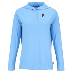 Philadelphia Phillies Cutter & Buck Women's Cooperstown Collection Coastline Epic Comfort Eco Recycled Hoodie Raglan Long Sleeve T-Shirt - Powder Blue