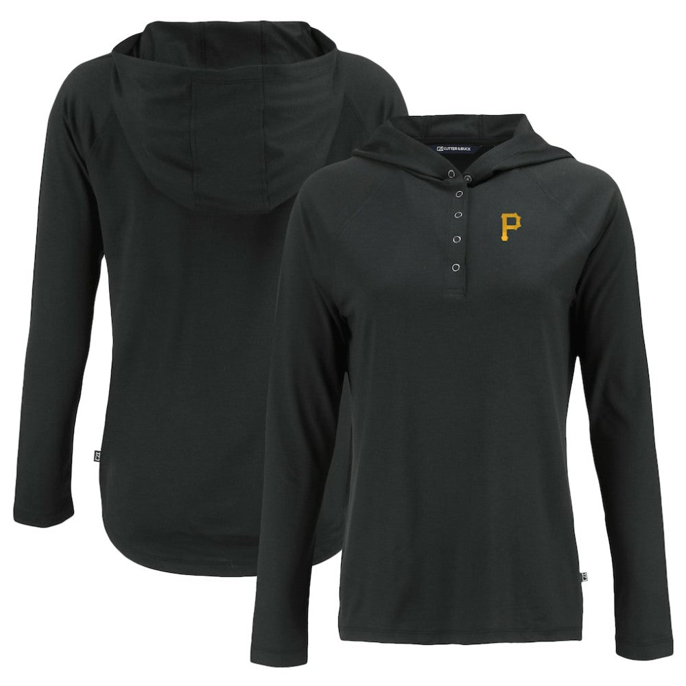 Pittsburgh Pirates Cutter & Buck Women's Coastline Epic Comfort Eco Recycled Hoodie Raglan Long Sleeve T-Shirt - Black