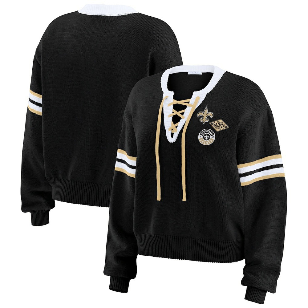 NFL New Orleans Saints WEAR by Erin Andrews Women's Lace-Up Pullover Sweatshirt