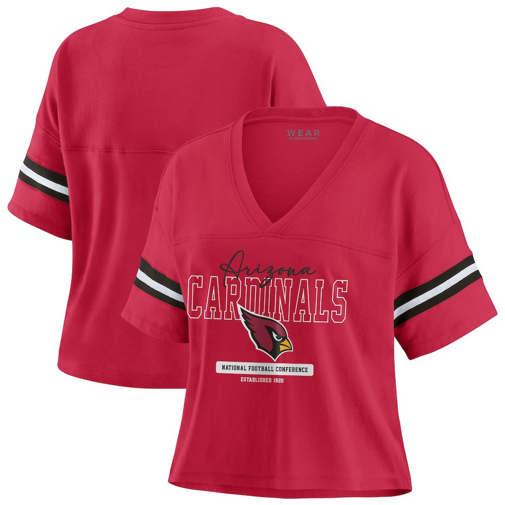 NFL Arizona Cardinals WEAR by Erin Andrews Women's Color Block Boxy Modest Crop V-Neck T-Shirt