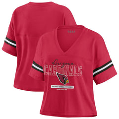 NFL Arizona Cardinals WEAR by Erin Andrews Women's Color Block Boxy Modest Crop V-Neck T-Shirt