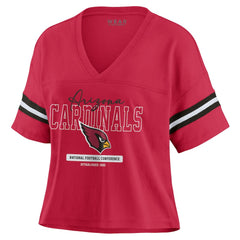 NFL Arizona Cardinals WEAR by Erin Andrews Women's Color Block Boxy Modest Crop V-Neck T-Shirt