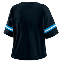 NFL Carolina Panthers WEAR by Erin Andrews Women's Color Block Boxy Modest Crop V-Neck T-Shirt