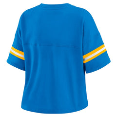 NFL Los Angeles Chargers WEAR by Erin Andrews Women's Color Block Boxy Modest Crop V-Neck T-Shirt