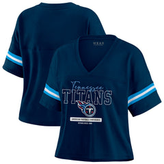 NFL Tennessee Titans WEAR by Erin Andrews Women's Color Block Boxy Modest Crop V-Neck T-Shirt