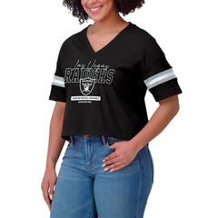 NFL Las Vegas Raiders WEAR by Erin Andrews Women's Color Block Boxy Modest Crop V-Neck T-Shirt