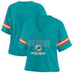 NFL Miami Dolphins WEAR by Erin Andrews Women's Color Block Boxy Modest Crop V-Neck T-Shirt