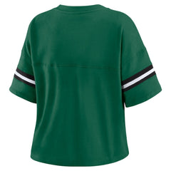 NFL New York Jets WEAR by Erin Andrews Women's Color Block Boxy Modest Crop V-Neck T-Shirt