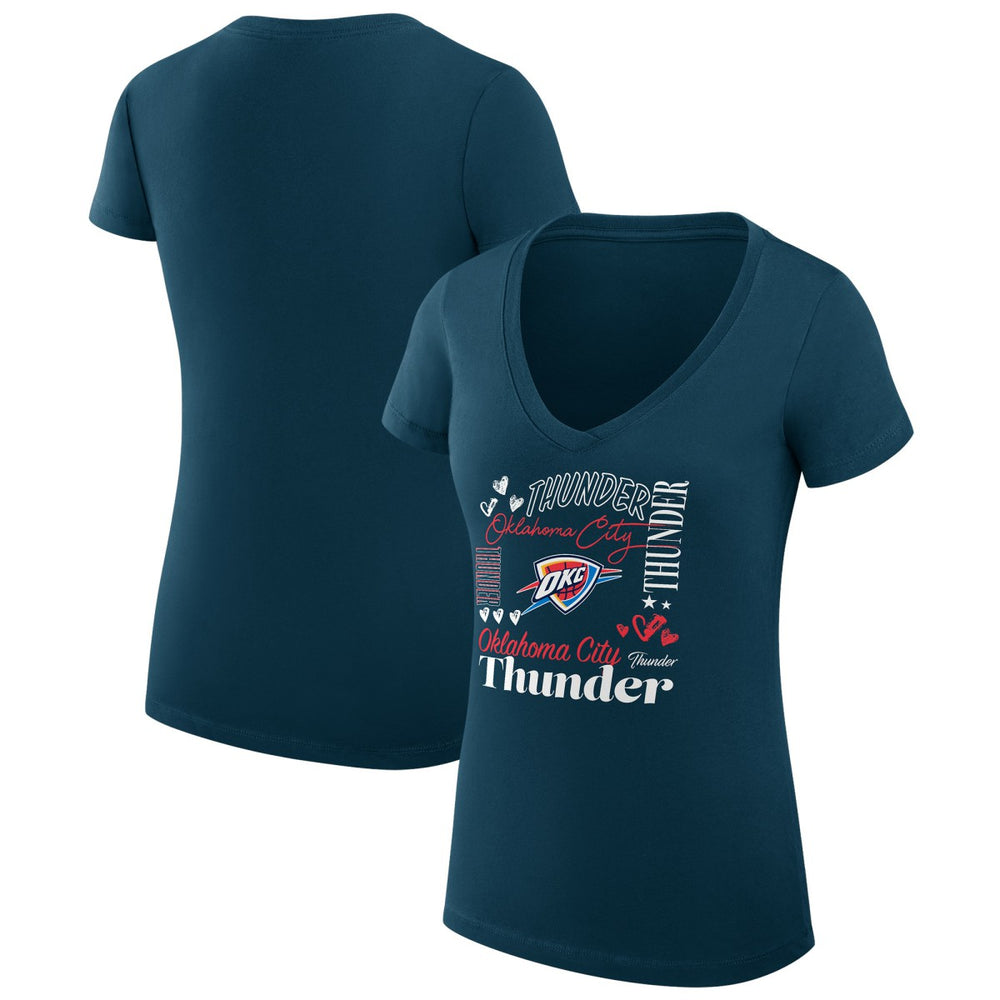 Oklahoma City Thunder G-III 4Her by Carl Banks Women's Super-Slim Fit Lightweight Team Name Collage Graphic V-Neck T-Shirt - Navy sale